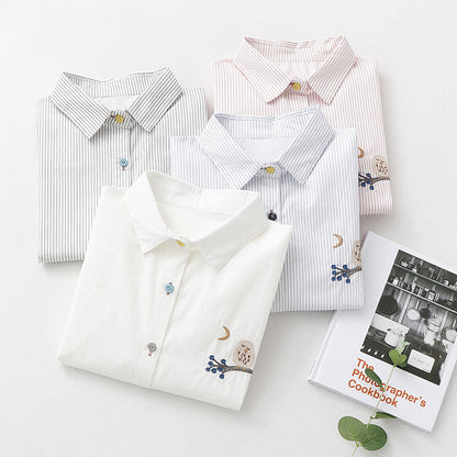 Embroidered Sweet And Versatile White Striped Long-sleeved Jersey - The Number 1 Things