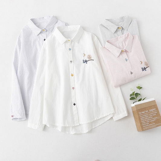 Embroidered Sweet And Versatile White Striped Long-sleeved Jersey - The Number 1 Things