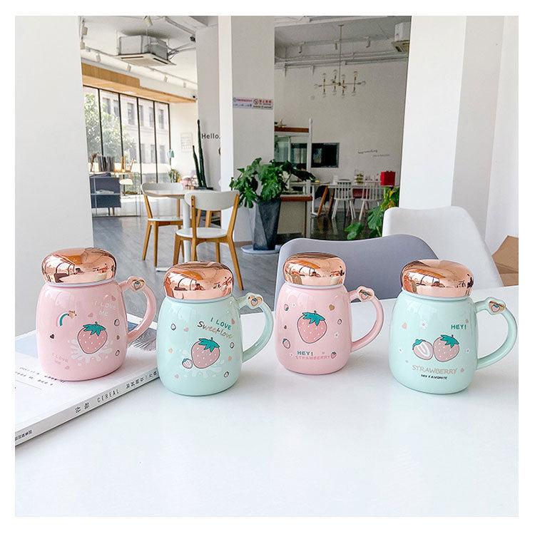 L Korean Cute Strawberry Ceramic Mug Mirror Cover Sealed Cups - The Number 1 Things