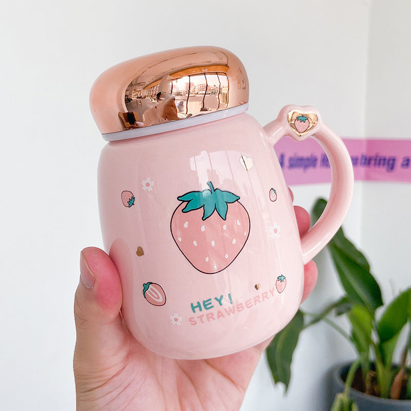 L Korean Cute Strawberry Ceramic Mug Mirror Cover Sealed Cups - The Number 1 Things