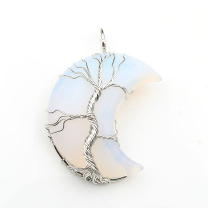 Cross-Border New Handmade Necklace Jewelry Moon Natural Crystal Stone Tree Of Life Jewelry Pendant Necklace Accessories - The Number 1 Things