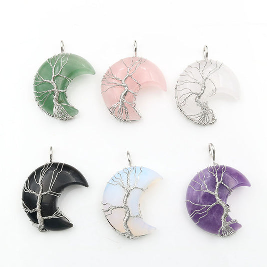 Cross-Border New Handmade Necklace Jewelry Moon Natural Crystal Stone Tree Of Life Jewelry Pendant Necklace Accessories - The Number 1 Things