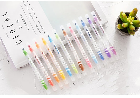 Magic Color Pen 12-Color Double-Headed Highlighter Korean Version Of The Net Red Girl Ins Hand Account Pen Vibrato The Same Marker Pen