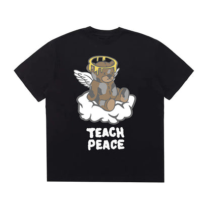 Creative Bear Angel Tee – Loose Fit Short Sleeve Top