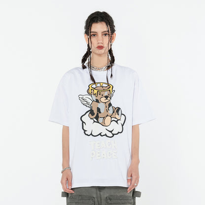 Creative Bear Angel Tee – Loose Fit Short Sleeve Top