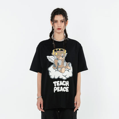 Creative Bear Angel Tee – Loose Fit Short Sleeve Top