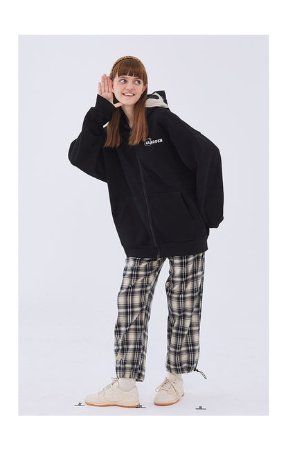 Bear embroidered couple zipper cardigan jacket