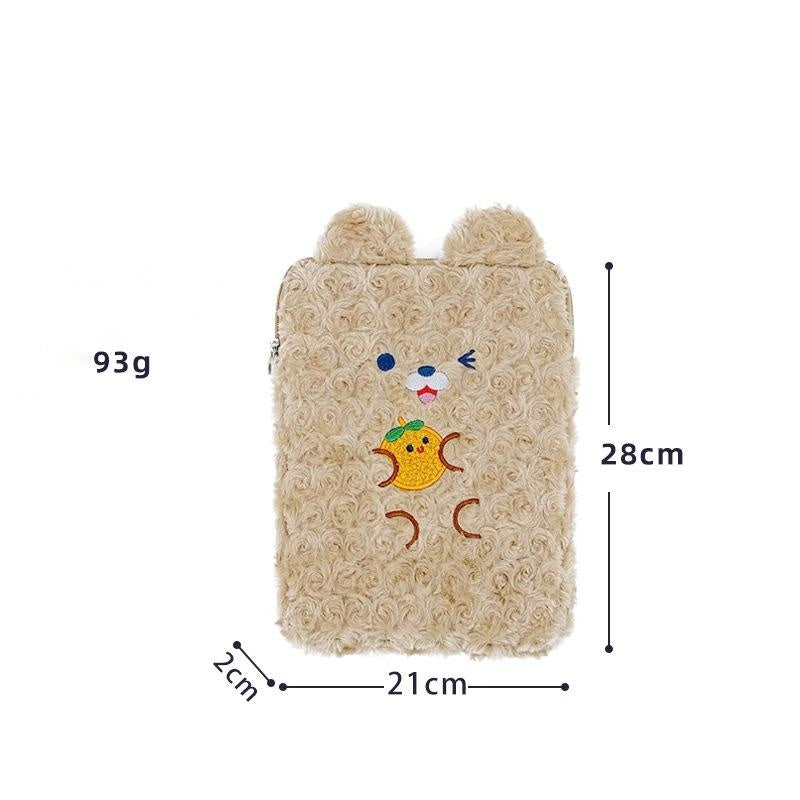 Compatible with Apple, Japanese And Korean Bear 11 Inch Ipad Bag Cute Girl Rabbit Clutch Bag Plush Tablet Computer Storage Liner Bag