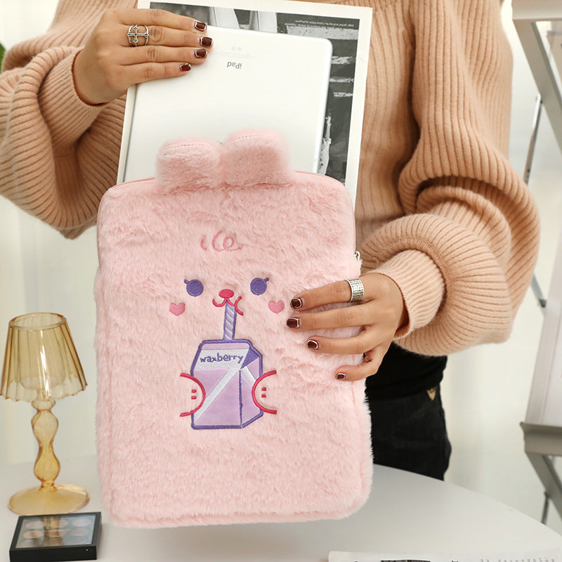 Compatible with Apple, Japanese And Korean Bear 11 Inch Ipad Bag Cute Girl Rabbit Clutch Bag Plush Tablet Computer Storage Liner Bag