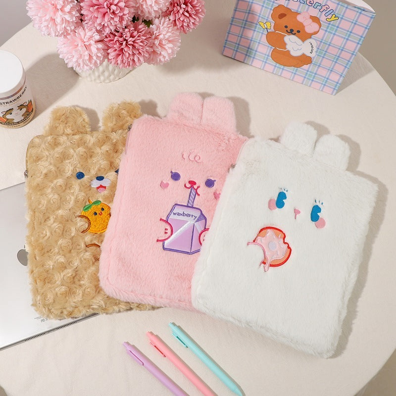 Compatible with Apple, Japanese And Korean Bear 11 Inch Ipad Bag Cute Girl Rabbit Clutch Bag Plush Tablet Computer Storage Liner Bag