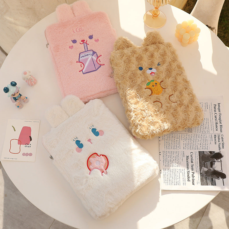 Compatible with Apple, Japanese And Korean Bear 11 Inch Ipad Bag Cute Girl Rabbit Clutch Bag Plush Tablet Computer Storage Liner Bag
