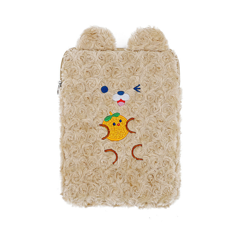 Compatible with Apple, Japanese And Korean Bear 11 Inch Ipad Bag Cute Girl Rabbit Clutch Bag Plush Tablet Computer Storage Liner Bag