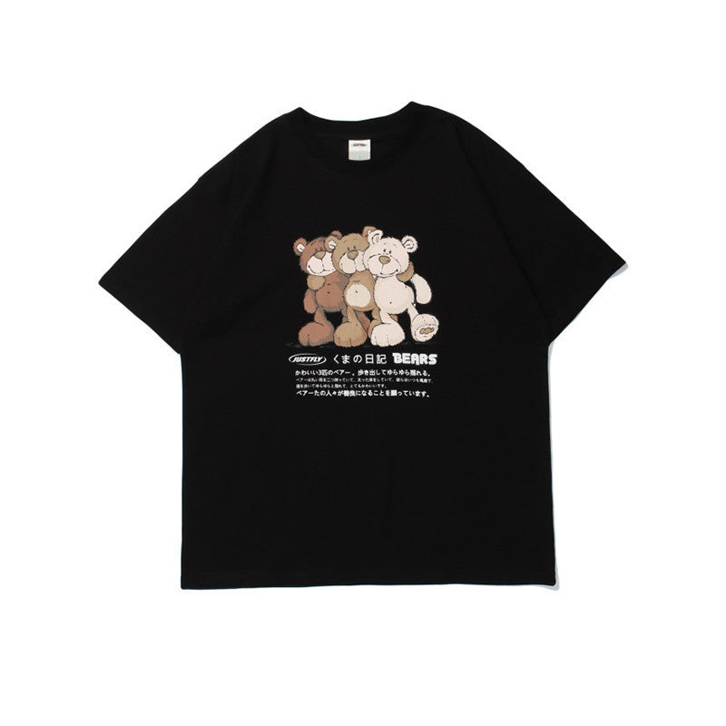 Student Bear Print Short-sleeved Cotton