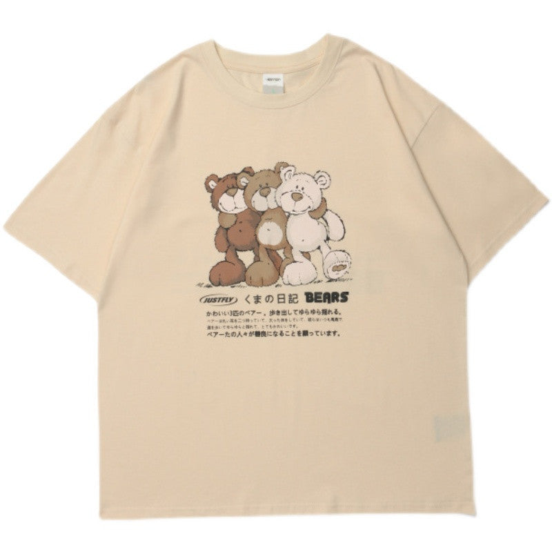 Student Bear Print Short-sleeved Cotton