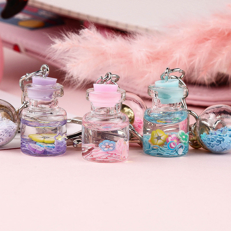 Girl Student Cute Flower Quicksand Bottle Key Pendant - The Number 1 Things