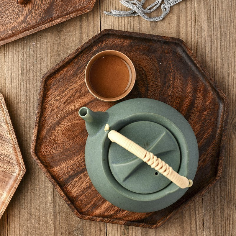 Japanese Style Wooden Solid Wood Log Octagonal Fruit Plate Tea Tray Walnut Household Water Cup Tray Meal Plate