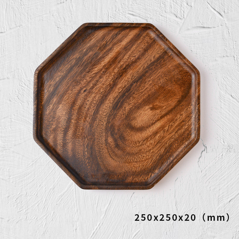 Japanese Style Wooden Solid Wood Log Octagonal Fruit Plate Tea Tray Walnut Household Water Cup Tray Meal Plate