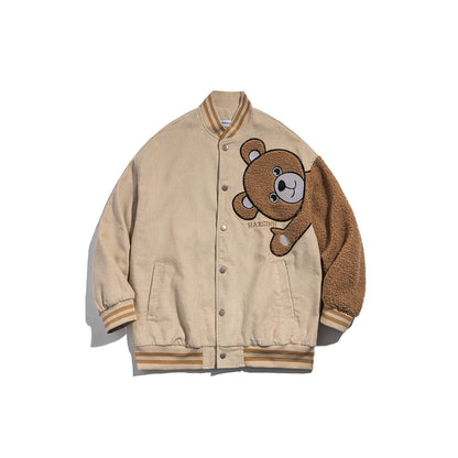Japanese Retro Bear Flocking Work Jacket