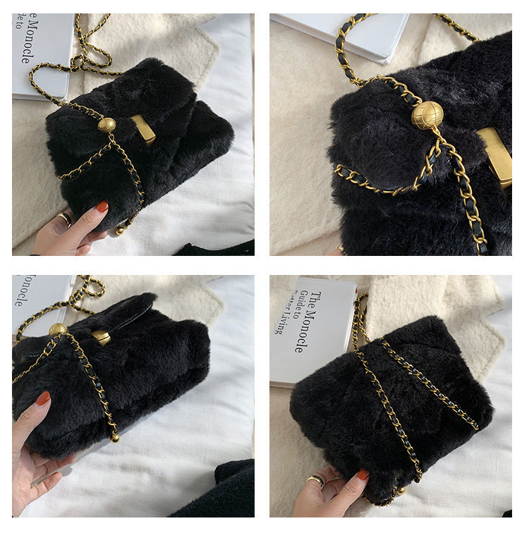 Fashion chain messenger bag net red all-match plush small square bag - The Number 1 Things