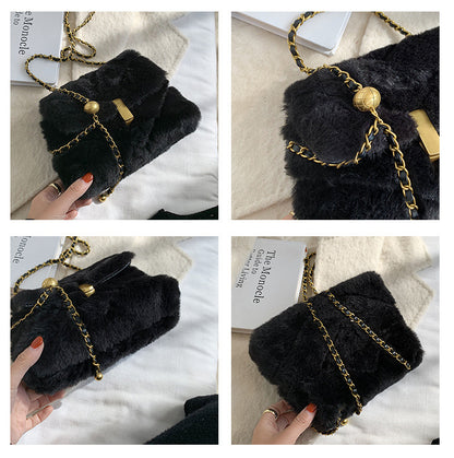 Fashion chain messenger bag net red all-match plush small square bag - The Number 1 Things