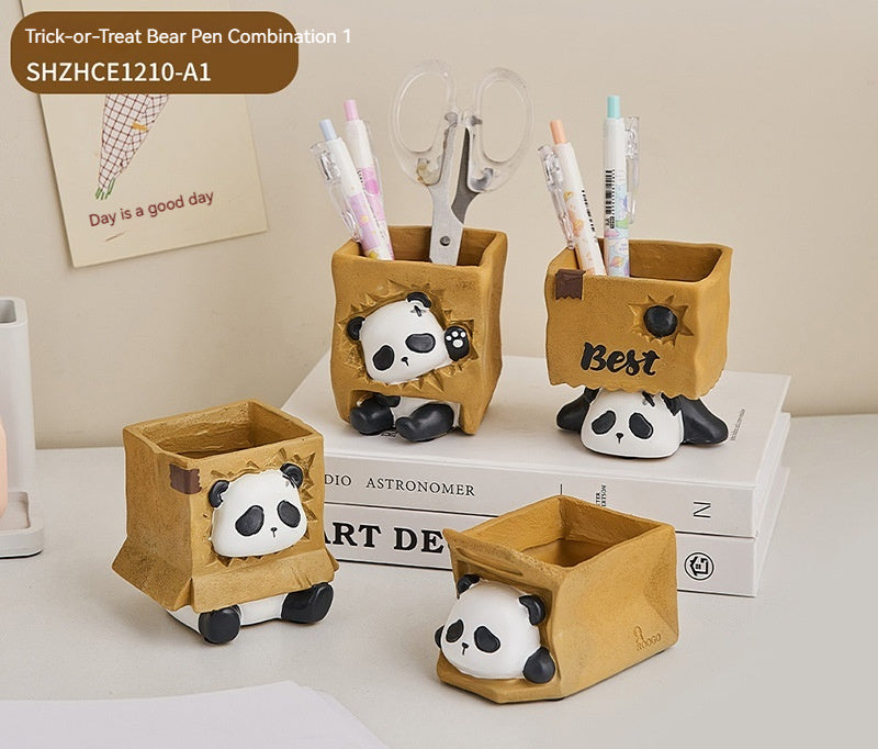 Cute Panda Pen Holder Creative Office Desk Ornaments Decoration Supplies Storage Box