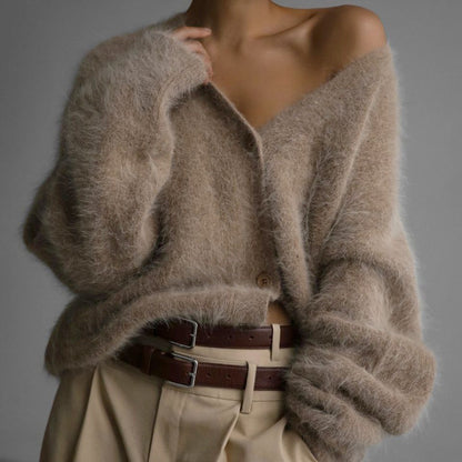 Loose V-Neck Button Cardigan Soft Fur Sweater For Women - The Number 1 Things
