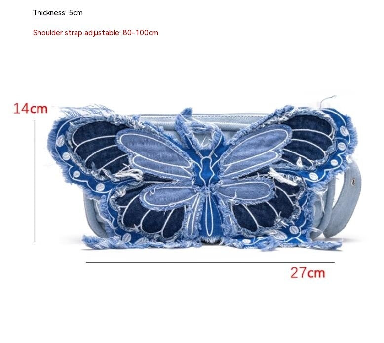 Original Design Butterfly Tassel Denim Wide Shoulder Strap Crossbody Bag - The Number 1 Things