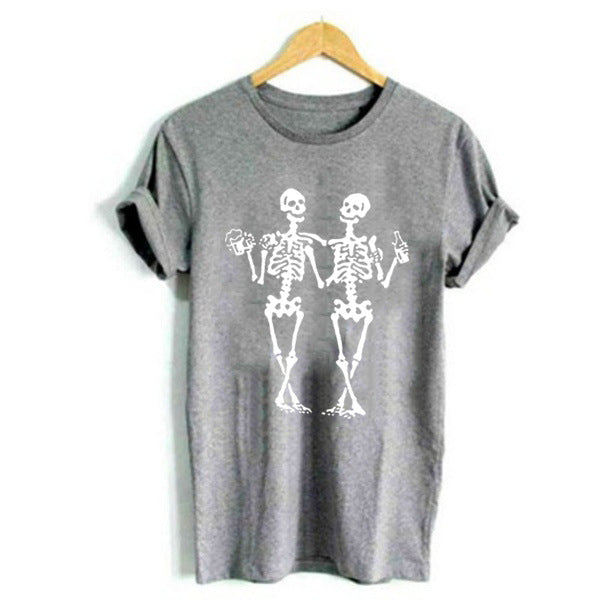 Dancing skull drinking beer funny printed casual women's T-shirt - The Number 1 Things