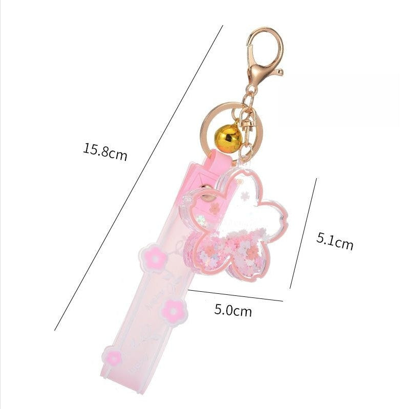 Cartoon Quicksand Cherry Blossom Keychain Acrylic Transparent Flower Oil Drift Bottle Bag Pedants Hangings - The Number 1 Things
