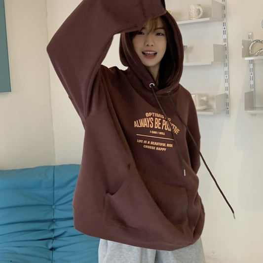 All-match Letter Print Hooded Pullover Sweater Coat - The Number 1 Things