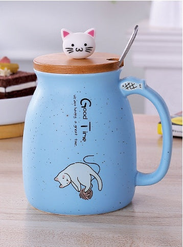 450ml Cartoon Ceramics Cat Mug With Lid and Spoon Coffee Milk Tea Mugs Breakfast Cup Drinkware Novelty Gifts - The Number 1 Things