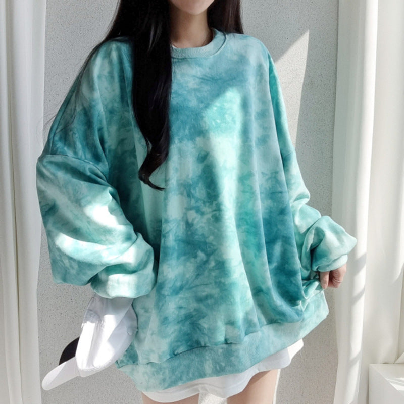 Tie-dyed Sweater Women's Cotton Loose Korean Top All-match Letters Spring And Autumn - The Number 1 Things