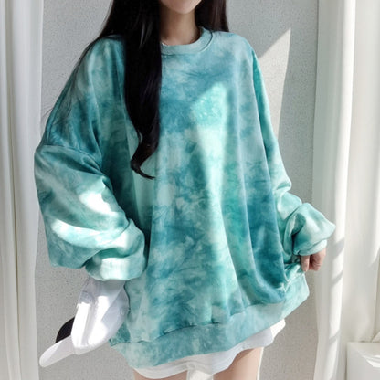 Tie-dyed Sweater Women's Cotton Loose Korean Top All-match Letters Spring And Autumn - The Number 1 Things