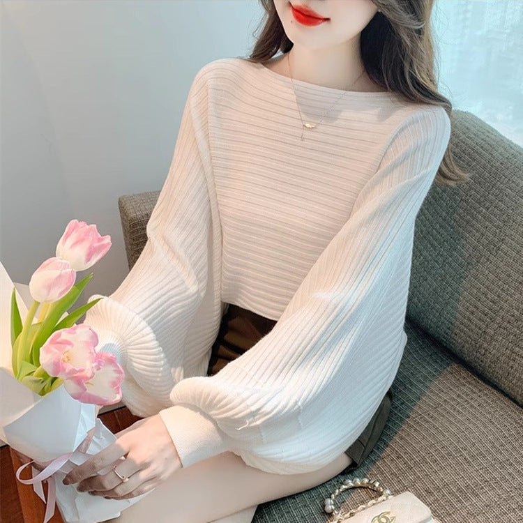 Lantern Sleeve Sweater Underwear Off-shoulder Collar - The Number 1 Things