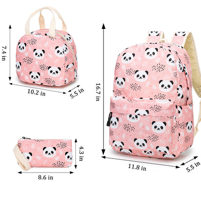 The New Panda Three-piece Set Primary School School Bag Children's Meal Bag Pen Bag