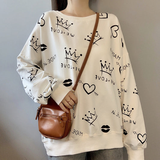 Front And Back Graffiti Printed Long-sleeved Sweater Women - The Number 1 Things