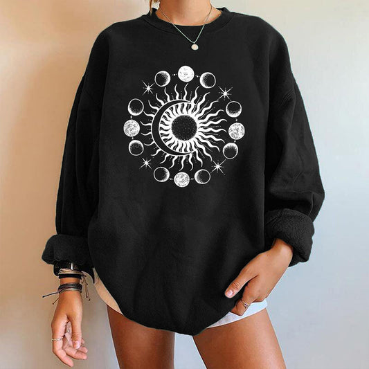 Starry Sky Sun And Moon Printing European And American Mysterious Third Eye Drop-shoulder Long-sleeve Sweater - The Number 1 Things