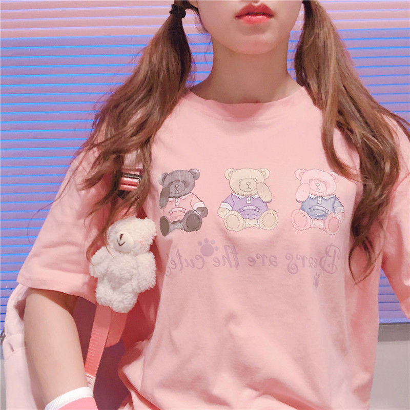 Bear print cute T-shirt