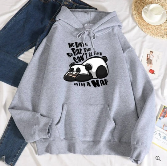 Hooded Plus Fleece Panda Sweater Women's Casual Loose Top