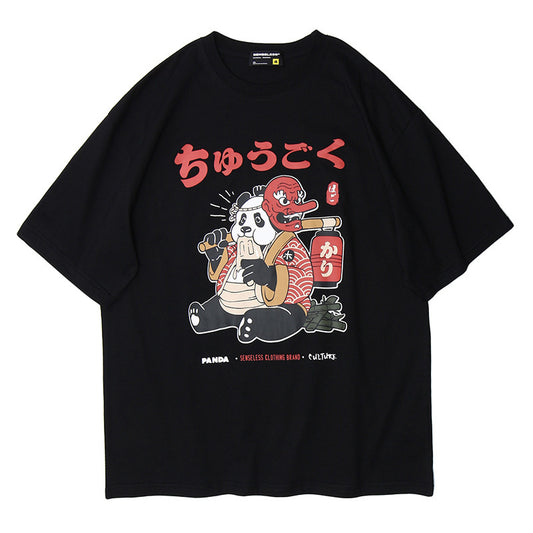 Japanese panda print T-shirt men and women
