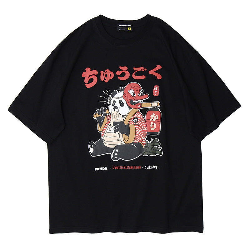 Japanese panda print T-shirt men and women