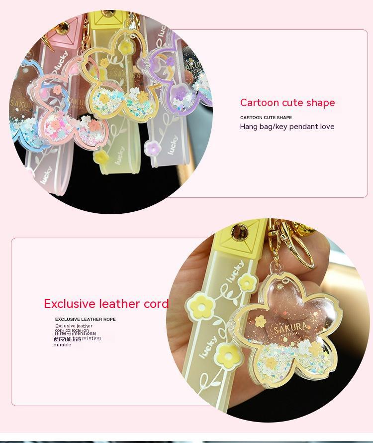 Cartoon Quicksand Cherry Blossom Keychain Acrylic Transparent Flower Oil Drift Bottle Bag Pedants Hangings - The Number 1 Things