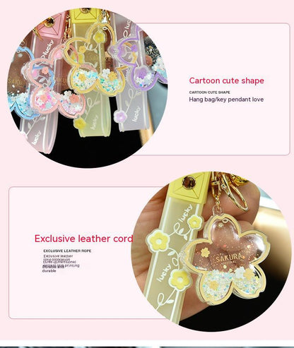 Cartoon Quicksand Cherry Blossom Keychain Acrylic Transparent Flower Oil Drift Bottle Bag Pedants Hangings - The Number 1 Things
