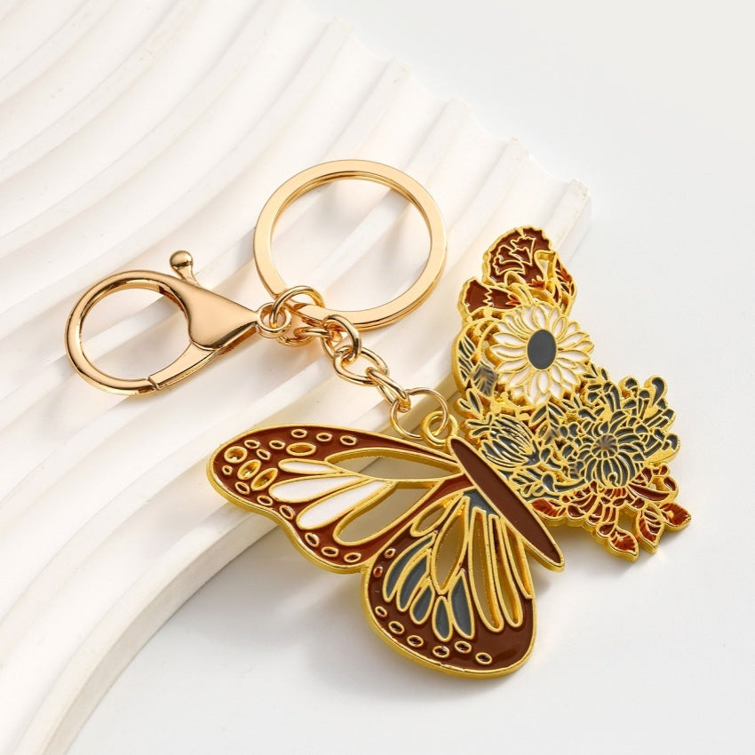 Creative Personality Brass Ancient Style Hollow Flower Butterfly Keychain Pendant - The Number 1 Things