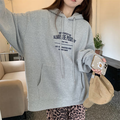 All-match Letter Print Hooded Pullover Sweater Coat - The Number 1 Things