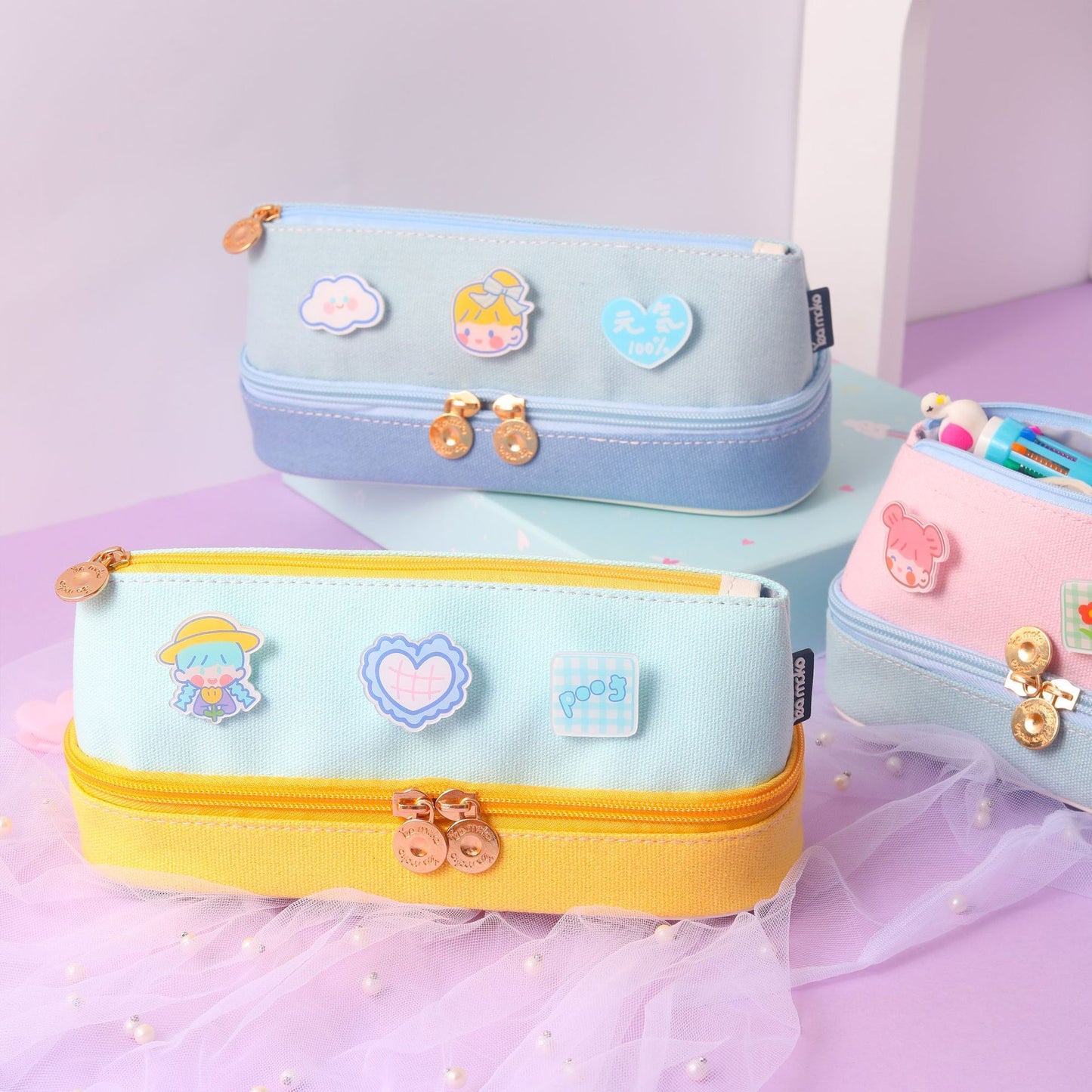 Canvas double-layer pencil case