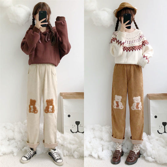Corduroy Sweatpants Sports Bear Trousers