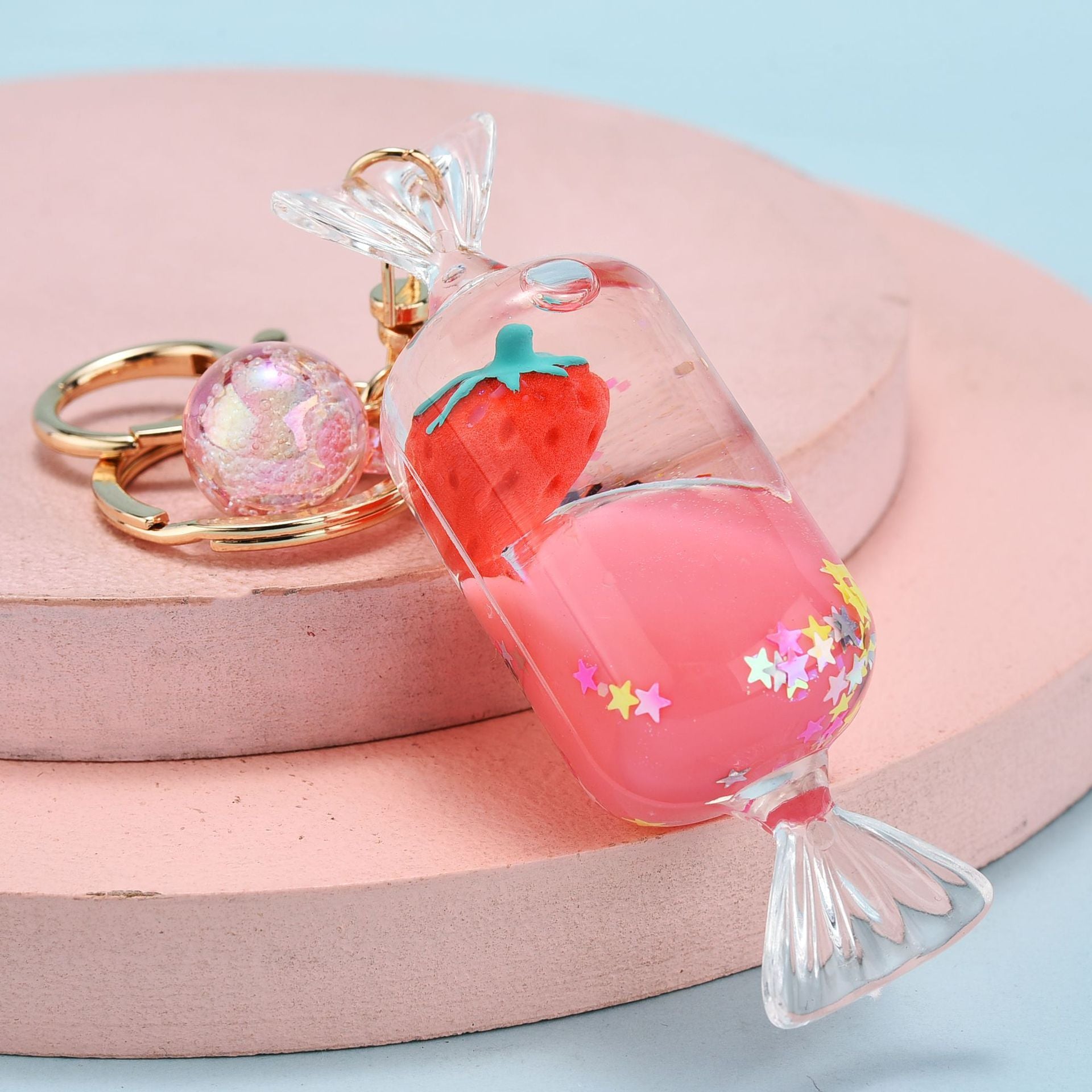 Quicksand Oil Five-pointed Star Strawberry Key Chain Floating Acrylic - The Number 1 Things