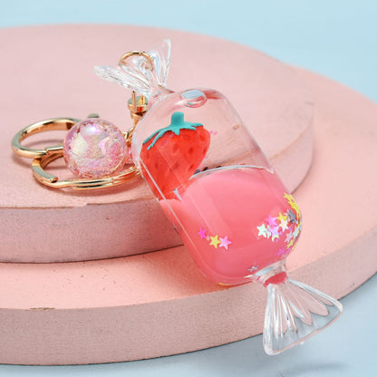 Quicksand Oil Five-pointed Star Strawberry Key Chain Floating Acrylic - The Number 1 Things