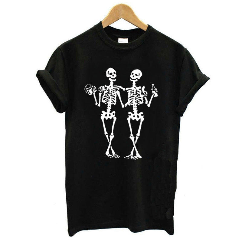 Dancing skull drinking beer funny printed casual women's T-shirt - The Number 1 Things